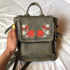 Suede Embroidered Mini Backpack
